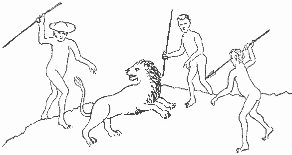 Abb. 3. Vergrößerte Umrißzeichnung der in Bild 2 dargestellten Löwenjagd