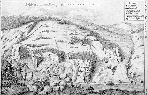 Abb. 2: Die Höhlen von Steeden, aus: Annal.d.Verein f.Nass.Alterth.u.Gesch.XV 1919 - links Wildscheuer, rechts Wildhaus