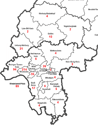 Anzahl der geführten Gruppen in den Regierungsbezirken von Hessen und in Rheinland-Pfalz
